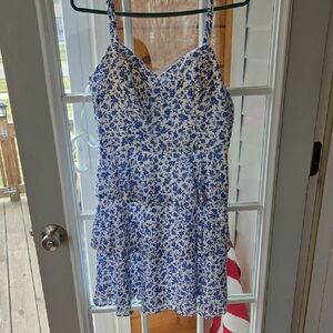 by & by White Dress with Blue Floral Print